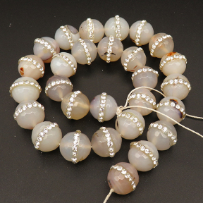 Natural Agate & Rhinestone,Round,Faceted,Dyed,Grey,14mm,Hole:1.5mm,about 27pcs/strsnd,about 110g/strand,5 strands/package,15"(38cm),XBGB04299ajoa-L001