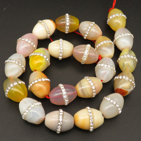 Natural Agate & Rhinestone,Oval,Dyed,Mixed color,15*18mm,Hole:1.5mm,about 22pcs/strsnd,about 97g/strand,5 strands/package,15"(38cm),XBGB04302vkla-L001