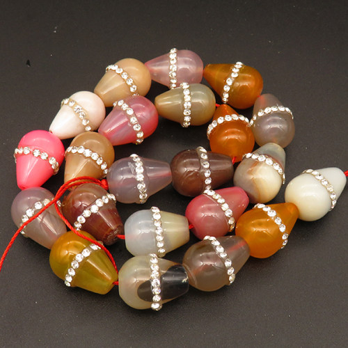 Natural Agate & Rhinestone,Drop,Dyed,Mixed color,14*18mm,Hole:1.5mm,about 22pcs/strsnd,about 90g/strand,5 strands/package,15"(38cm),XBGB04305vkla-L001