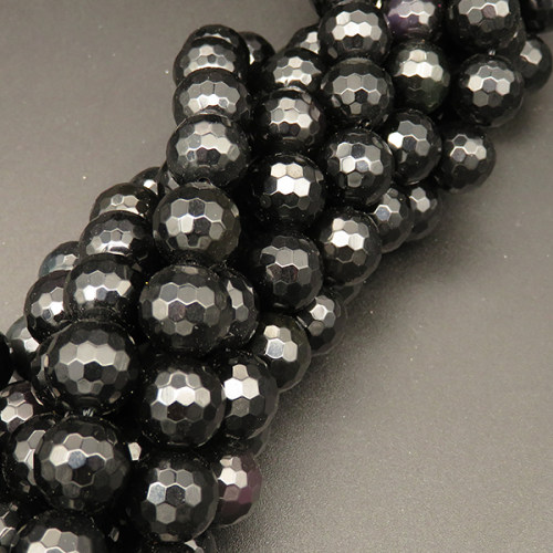 Natural Obsidian,Round,Faceted,Black,12mm,Hole:1mm,about 32pcs/strsnd,about 80g/strand,5 strands/package,15"(38cm),XBGB04309vhnv-L001
