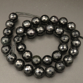 Natural Obsidian,Round,Faceted,Black,12mm,Hole:1mm,about 32pcs/strsnd,about 80g/strand,5 strands/package,15"(38cm),XBGB04309vhnv-L001
