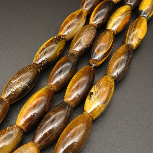 Natural Gold Tiger Eye,Rice Beads,Dyed,Gold Yellow,14*30mm,Hole:1.5mm,about 12pcs/strsnd,about 96g/strand,5 strands/package,15"(38cm),XBGB04312vila-L001