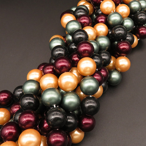 Shell Pearl Beads,Round,Dyed,Mixed color,14mm,Hole:1mm,about 27pcs/strsnd,about 110g/strand,5 strands/package,15"(38cm),XBSP00387ahlv-L001