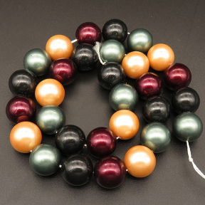 Shell Pearl Beads,Round,Dyed,Mixed color,14mm,Hole:1mm,about 27pcs/strsnd,about 110g/strand,5 strands/package,15"(38cm),XBSP00387ahlv-L001