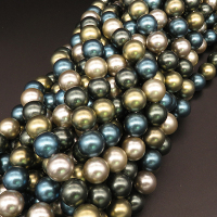 Shell Pearl Beads,Round,Dyed,Mixed color,12mm,Hole:1mm,about 32pcs/strsnd,about 80g/strand,5 strands/package,15"(38cm),XBSP00393bhia-L001