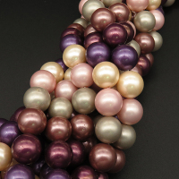 Shell Pearl Beads,Round,Dyed,Mixed color,10mm,Hole:0.8mm,about 38pcs/strsnd,about 55g/strand,5 strands/package,15"(38cm),XBSP00402vbpb-L001