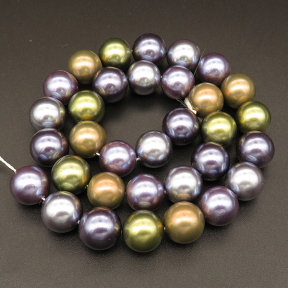 Shell Pearl Beads,Round,Dyed,Mixed color,12mm,Hole:1mm,about 32pcs/strsnd,about 80g/strand,5 strands/package,15"(38cm),XBSP00414bhia-L001