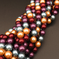 Shell Pearl Beads,Round,Dyed,Mixed color,8mm,Hole:0.8mm,about 48pcs/strsnd,about 36g/strand,5 strands/package,15"(38cm),XBSP00420bbov-L001