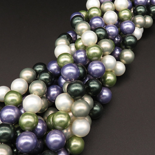Shell Pearl Beads,Round,Dyed,Mixed color,10mm,Hole:1mm,about 38pcs/strsnd,about 55g/strand,5 strands/package,15"(38cm),XBSP00423vbpb-L001
