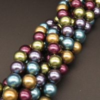 Shell Pearl Beads,Round,Dyed,Mixed color,10mm,Hole:1mm,about 38pcs/strsnd,about 55g/strand,5 strands/package,15"(38cm),XBSP00432vbpb-L001