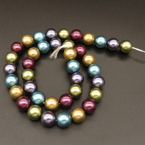 Shell Pearl Beads,Round,Dyed,Mixed color,10mm,Hole:1mm,about 38pcs/strsnd,about 55g/strand,5 strands/package,15"(38cm),XBSP00432vbpb-L001