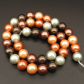 Shell Pearl Beads,Round,Dyed,Mixed color,10mm,Hole:1mm,about 38pcs/strsnd,about 55g/strand,5 strands/package,15"(38cm),XBSP00441vbpb-L001
