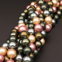 Shell Pearl Beads,Round,Dyed,Mixed color,8mm,Hole:0.8mm,about 48pcs/strsnd,about 36g/strand,5 strands/package,15"(38cm),XBSP00450bbov-L001