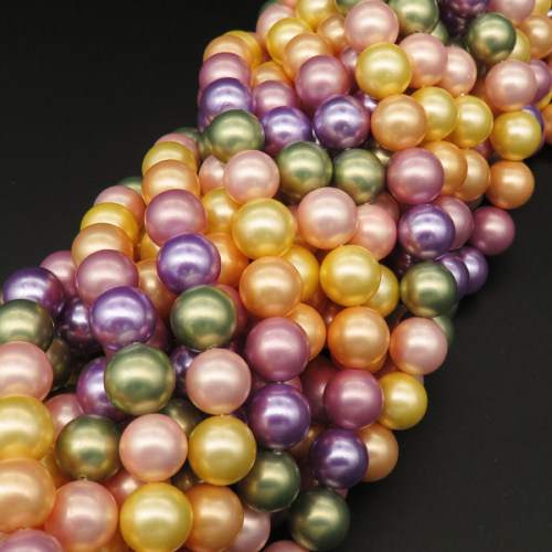 Shell Pearl Beads,Round,Dyed,Mixed color,10mm,Hole:1mm,about 38pcs/strsnd,about 55g/strand,5 strands/package,15"(38cm),XBSP00462vbpb-L001