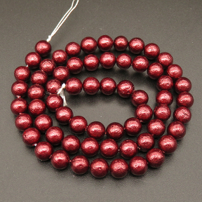 Shell Pearl Beads,Round,Frosted,Dyed,Deep wine red,6mm,Hole:0.5mm,about 63pcs/strsnd,about 22g/strand,5 strands/package,15"(38cm),XBSP00465vbnb-L001