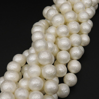 Shell Pearl Beads,Round,Frosted,Dyed,White,10mm,Hole:1mm,about 38pcs/strsnd,about 55g/strand,5 strands/package,15"(38cm),XBSP00483vbpb-L001