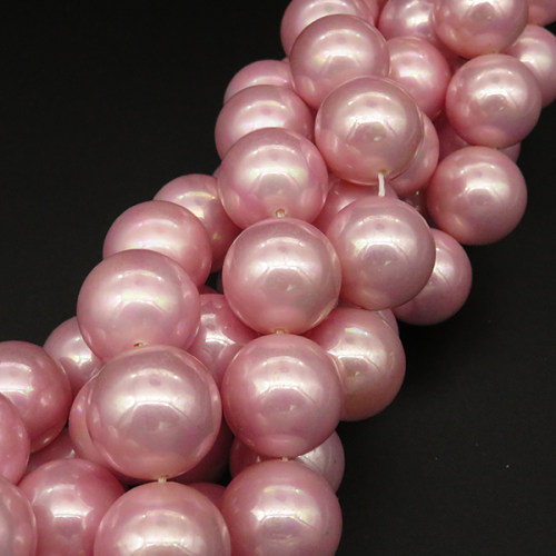 Shell Pearl Beads,Round,Dyed,AB Pink,16mm,Hole:1mm,about 24pcs/strsnd,about 134g/strand,5 strands/package,15"(38cm),XBSP00494biib-L001