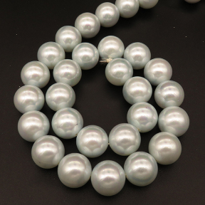 Shell Pearl Beads,Round,Dyed,AB Light blue,14mm,Hole:1mm,about 27pcs/strsnd,about 110g/strand,5 strands/package,15"(38cm),XBSP00497ahlv-L001