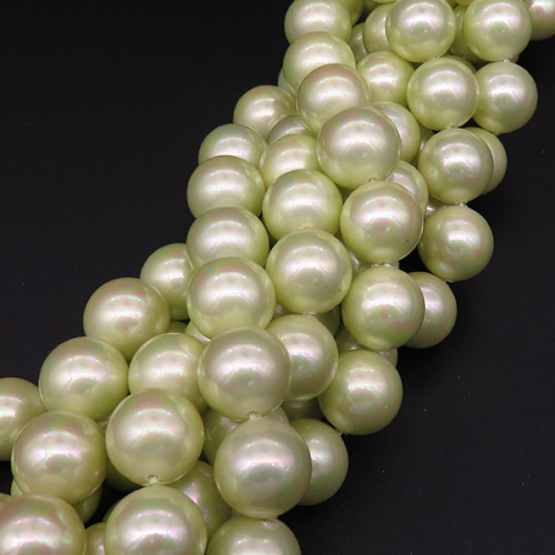 Shell Pearl Beads,Round,Dyed,AB Light green,12mm,Hole:1mm,about 32pcs/strsnd,about 80g/strand,5 strands/package,15"(38cm),XBSP00500bhia-L001