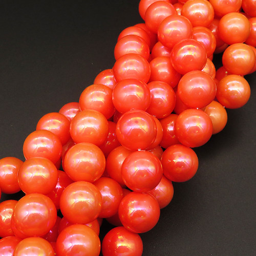 Shell Pearl Beads,Round,Dyed,AB Orange red,12mm,Hole:1mm,about 32pcs/strsnd,about 80g/strand,5 strands/package,15"(38cm),XBSP00514bhia-L001