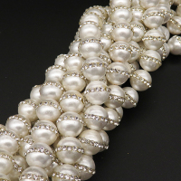 Shell Pearl Beads & Rhinestone,Round,Dyed,White,10mm,Hole:1mm,about 38pcs/strsnd,about 55g/strand,5 strands/package,15"(38cm),XBSP00544bkab-L001