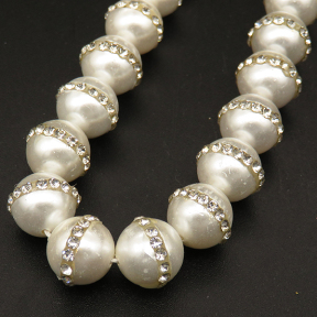 Shell Pearl Beads & Rhinestone,Round,Dyed,White,10mm,Hole:1mm,about 38pcs/strsnd,about 55g/strand,5 strands/package,15"(38cm),XBSP00544bkab-L001