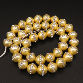 Shell Pearl Beads & Rhinestone,Round,Dyed,Gold Yellow,10mm,Hole:1mm,about 38pcs/strsnd,about 55g/strand,5 strands/package,15"(38cm),XBSP00547bkab-L001