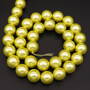 Shell Pearl Beads,Round,Dyed,Fluorescent Yellow,10mm,Hole:1mm,about 38pcs/strsnd,about 55g/strand,5 strands/package,15"(38cm),XBSP00562vbpb-L001