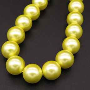 Shell Pearl Beads,Round,Dyed,Fluorescent Yellow,10mm,Hole:1mm,about 38pcs/strsnd,about 55g/strand,5 strands/package,15"(38cm),XBSP00562vbpb-L001