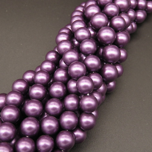 Shell Pearl Beads,Round,Frosted,Dyed,Purple,10mm,Hole:1mm,about 38pcs/strsnd,about 55g/strand,5 strands/package,15"(38cm),XBSP00568vbpb-L001