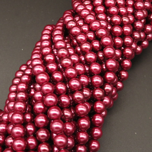 Shell Pearl Beads,Round,Dyed,Dark Red,6mm,Hole:1mm,about 63pcs/strsnd,about 22g/strand,5 strands/package,15"(38cm),XBSP00583vbnb-L001