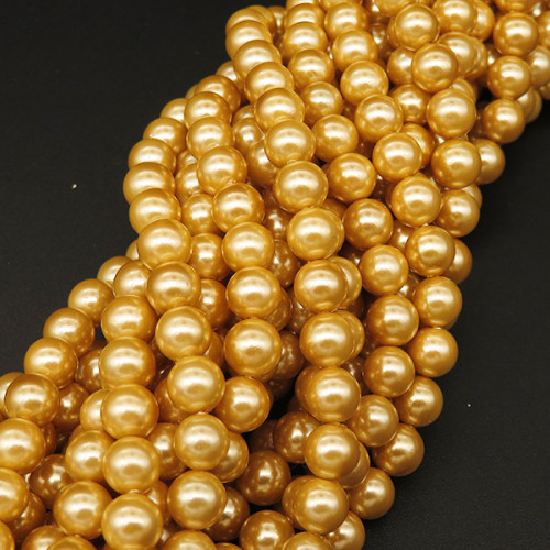 Shell Pearl Beads,Round,Dyed,Gold Yellow,6mm,Hole:0.8mm,about 63pcs/strsnd,about 22g/strand,5 strands/package,15"(38cm),XBSP00606vbnb-L001