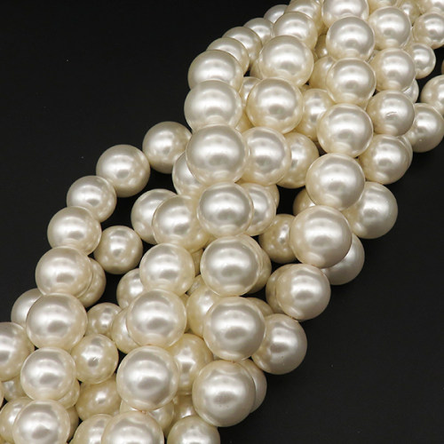 Shell Pearl Beads,Round,Sequence Beads,Dyed,White,8~16mm,Hole:1mm,about 35pcs/strsnd,about 90g/strand,5 strands/package,16"(40cm),XBSP00633aivb-L001