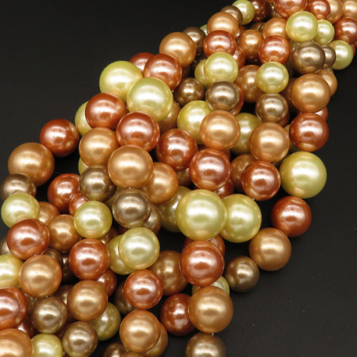 Shell Pearl Beads,Round,Sequence Beads,Dyed,Mixed color,8~16mm,Hole:1mm,about 41pcs/strsnd,about 73g/strand,5 strands/package,16"(40cm),XBSP00636aivb-L001