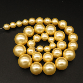 Shell Pearl Beads,Round,Sequence Beads,Dyed,Yellow,8~16mm,Hole:1mm,about 35pcs/strsnd,about 87g/strand,5 strands/package,16"(40cm),XBSP00639aivb-L001