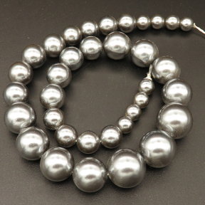 Shell Pearl Beads,Round,Sequence Beads,Dyed,Dark Grey,8~16mm,Hole:1mm,about 35pcs/strsnd,about 86g/strand,5 strands/package,16"(40cm),XBSP00645aivb-L001