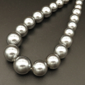 Shell Pearl Beads,Round,Sequence Beads,Dyed,Dark Grey,8~16mm,Hole:1mm,about 35pcs/strsnd,about 86g/strand,5 strands/package,16"(40cm),XBSP00645aivb-L001
