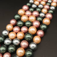 Shell Pearl Beads,Round,Sequence Beads,Dyed,Mixed color,8~16mm,Hole:1mm,about 35pcs/strsnd,about 86g/strand,5 strands/package,16"(40cm),XBSP00648aivb-L001