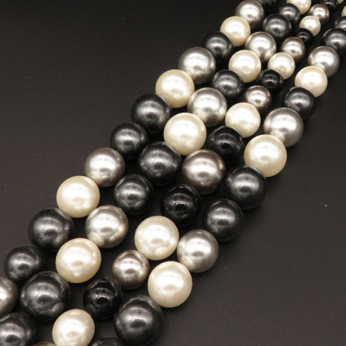 Shell Pearl Beads,Round,Sequence Beads,Dyed,Mixed color,8~16mm,Hole:1mm,about 35pcs/strsnd,about 90g/strand,5 strands/package,16"(40cm),XBSP00654aivb-L001