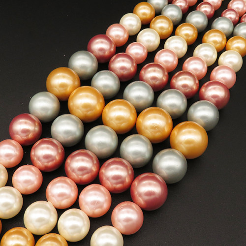 Shell Pearl Beads,Round,Sequence Beads,Dyed,Mixed color,8~16mm,Hole:1mm,about 41pcs/strsnd,about 72g/strand,5 strands/package,16"(40cm),XBSP00657aivb-L001