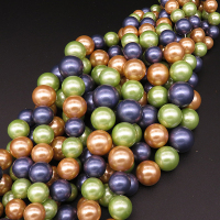 Shell Pearl Beads,Round,Sequence Beads,Dyed,Mixed color,8~16mm,Hole:1mm,about 41pcs/strsnd,about 72g/strand,5 strands/package,16"(40cm),XBSP00660aivb-L001