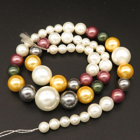 Shell Pearl Beads,Round,Sequence Beads,Dyed,Mixed color,6~14mm,Hole:1mm,about 55pcs/strsnd,about 45g/strand,5 strands/package,16"(40cm),XBSP00675aivb-L001