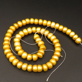 Shell Pearl Beads,Hat,Dyed,Yellow,8*6mm,Hole:0.8mm,about 63pcs/strsnd,about 41g/strand,5 strands/package,18"(45cm),XBSP00681hobb-L001