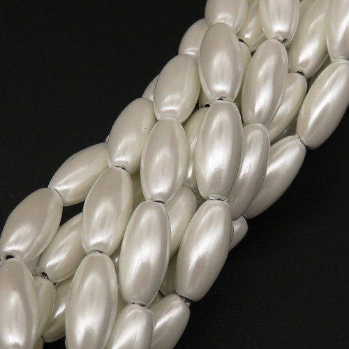 Shell Pearl Beads,Rice Beads,Dyed,White,6*13mm,Hole:0.8mm,about 32pcs/strsnd,about 20g/strand,5 strands/package,15"(38cm),XBSP00701hobb-L001