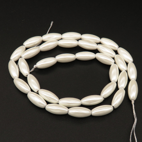 Shell Pearl Beads,Rice Beads,Dyed,White,6*13mm,Hole:0.8mm,about 32pcs/strsnd,about 20g/strand,5 strands/package,15"(38cm),XBSP00701hobb-L001