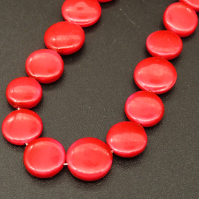 Shell Pearl Beads,Flat Round,Dyed,Red,8*3mm,Hole:0.5mm,about 51pcs/strsnd,about 18g/strand,5 strands/package,16"(40cm),XBSP00730hobb-L001
