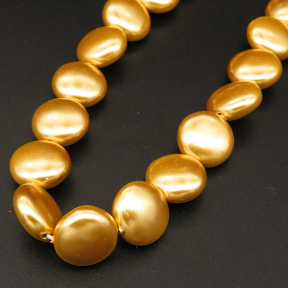 Shell Pearl Beads,Flat Round,Dyed,Earth Yellow,14*3mm,Hole:0.5mm,about 29pcs/strsnd,about 30g/strand,5 strands/package,16"(40cm),XBSP00739hobb-L001