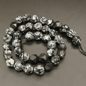 Natural Snowflake Obsidian,Star Faceted,Black grey,10mm,Hole:1mm,about 38pcs/strand,about 45g/strand,5 strands/package,15"(38cm),XBGB04191vhmv-L001