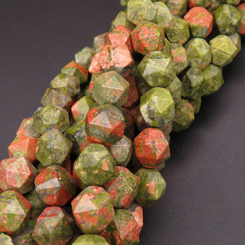Natural Unakite,Star Faceted,Flower green,10mm,Hole:1mm,about 38pcs/strand,about 45g/strand,5 strands/package,15"(38cm),XBGB04197ahjb-L001