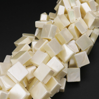 Shell Pearl Beads,Square,Dyed,White,10*10*6mm,Hole:1mm,about 19pcs/strand,about 65g/strand,5 strands/package,16"(40cm),XBSP00195hobb-L001